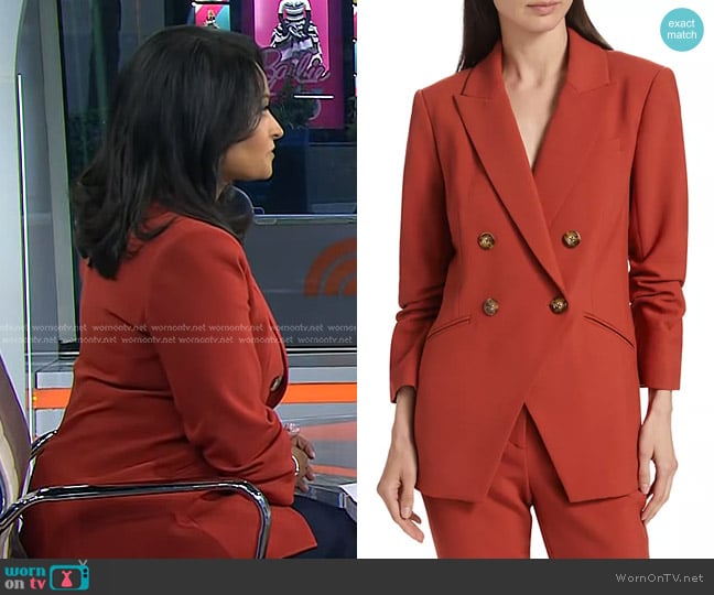 Veronica Beard Hirsh Double-Breasted Jacket in Brick Red worn by Kristen Welker on Today