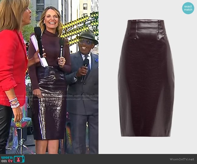 Veronica Beard Holmes Vegan Leather Pencil Skirt in Plum worn by Savannah Guthrie on Today