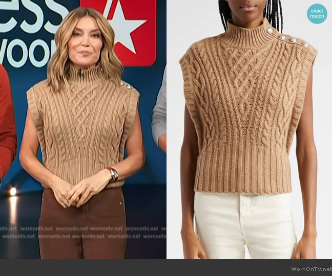 Kit’s beige cable knit vest on Access Hollywood