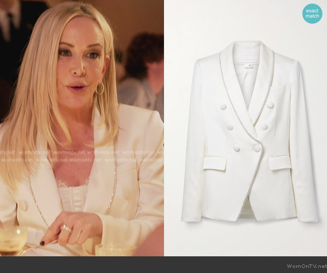 Veronica Beard Jagger Dickey crystal-embellished satin-crepe blazer worn by Shannon Beador on The Real Housewives of Orange County