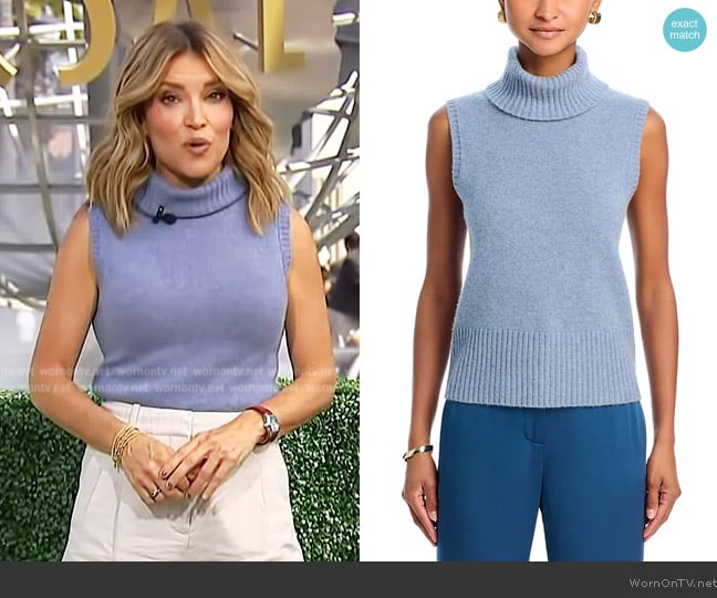 Veronica Beard Mazzy Cashmere Turtleneck Sweater Vest worn by Kit Hoover on Access Hollywood