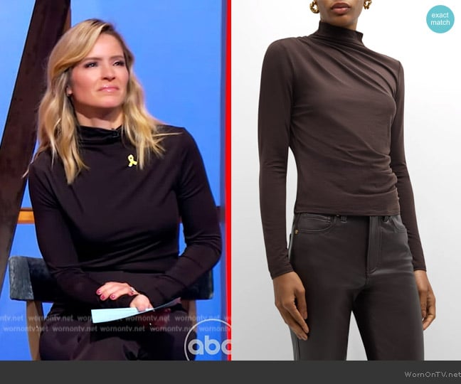 Veronica Beard Mylie Ruched Knit Turtleneck Top worn by Sara Haines on The View