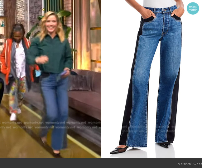 Veronica Beard Taylor Wide Leg Two Tone Jeans in Blue Moon worn by Sara Haines on The View