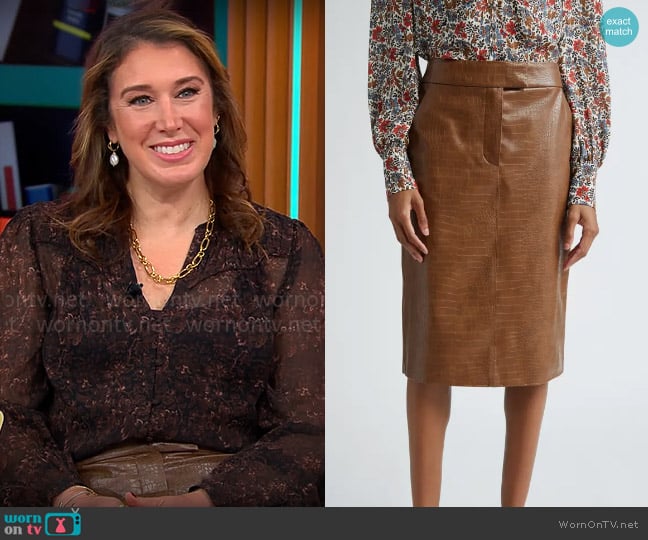 Veronica Beard Ascher Croc Embossed Faux Leather Skirt worn by Sarah Gelman on CBS Mornings