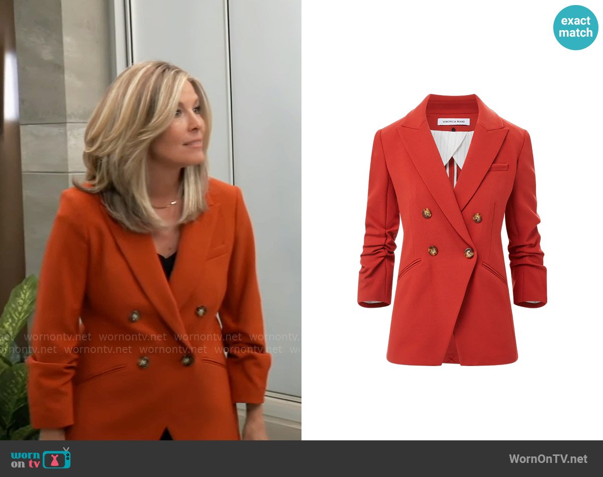 Veronica Beard Hirsh Blazer in Brick Red worn by Carly Spencer (Laura Wright) on General Hospital