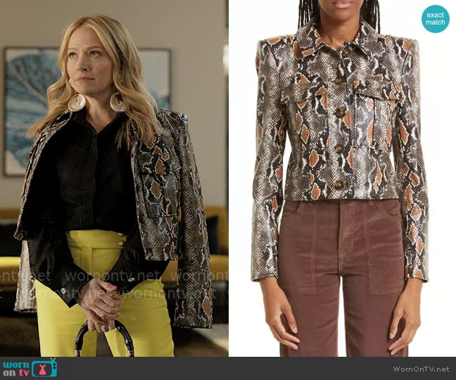 Veronica Beard Fulham Faux Snakeskin Jacket in Khaki Multi worn by Lorna Crane (Becki Newton) on The Lincoln Lawyer