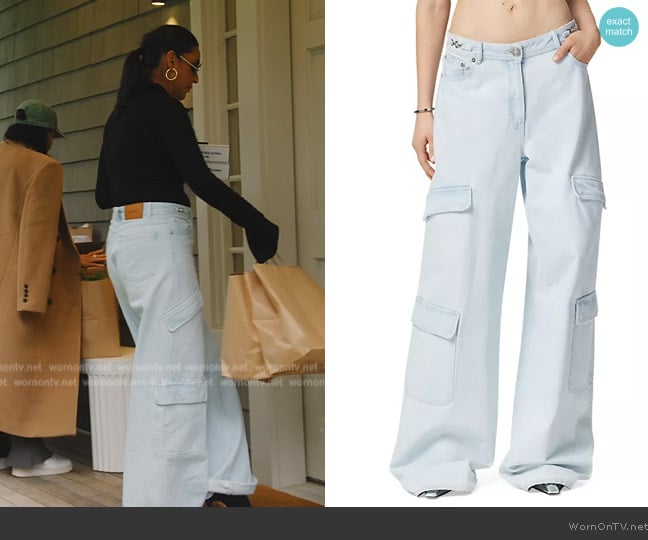 Versace Stone-Washed Wide-Leg Cargo Jeans worn by Jessel Taank on The Real Housewives of New York City