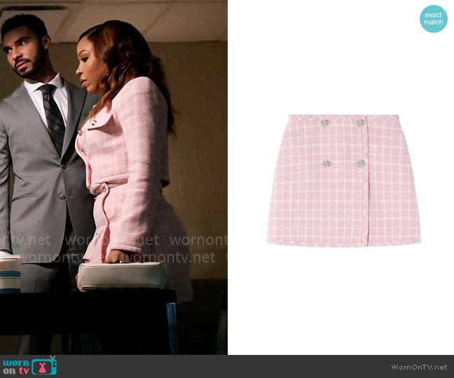 Andi’s pink checked mini skirt on Tyler Perrys Sistas