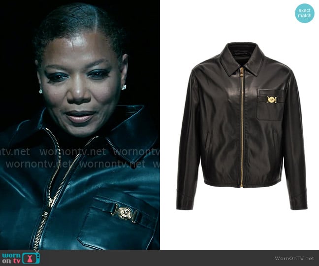 Robyn’s leather jacket with gold details on The Equalizer