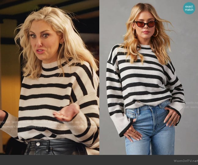 Vici Dont Mind Me Striped Knit Sweater worn by Gina Kirschenheiter on The Real Housewives of Orange County