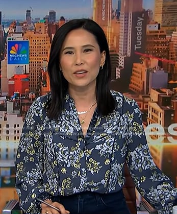 Vicky's navy floral blouse on NBC News Daily