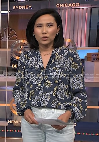 Vicky's navy floral blouse on NBC News Daily