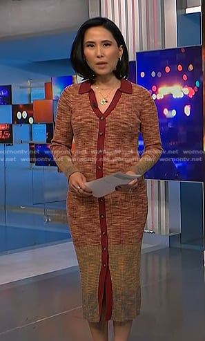 Vicky’s red space dye knit shirtdress on NBC News Daily