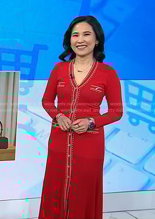 Vicky's red contrast trim knit dress on Today