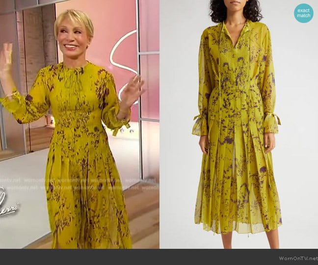 Victoria Beckham Floral Long Sleeve Pleated Georgette Dress worn by Barbara Corcoran on Sherri