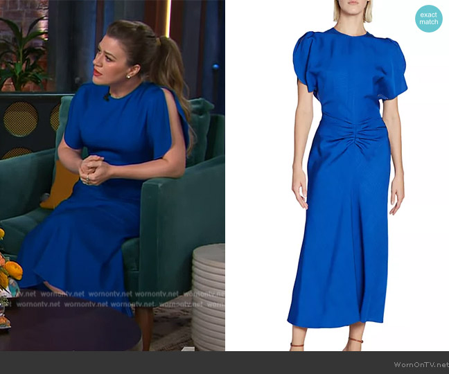 Victoria Beckham Gathered Waist Midi Dress worn by Kelly Clarkson on The Kelly Clarkson Show