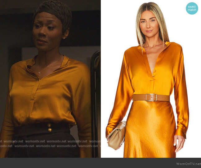 Vince Band Collar Long Sleeve Blouse worn by Jax Stewart (Emayatzy Corinealdi) on Reasonable Doubt