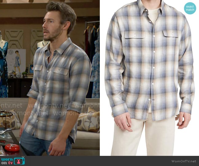 Vince Shadow Plaid Shirt in Salton Sea/Leche worn by Liam Spencer (Scott Clifton) on The Bold and the Beautiful