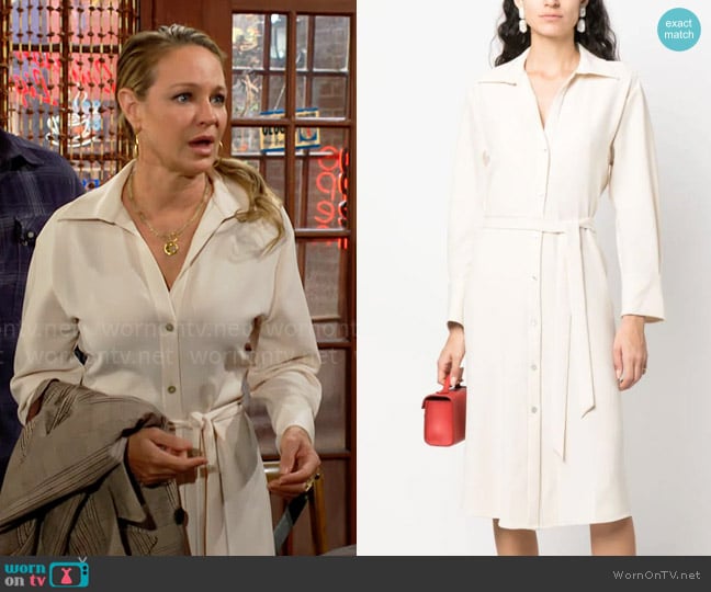 Vince Tie Waist Shirtdress worn by Sharon Newman (Sharon Case) on The Young and the Restless