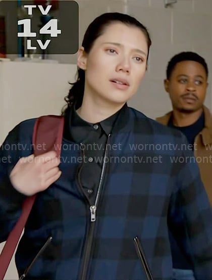 Violet's blue checked bomber jacket on Chicago Fire