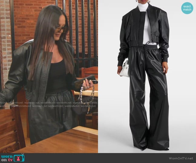 Wardrobe.NYC Cropped Leather Bomber Jacket and Pants worn by Lisa Barlow on The Real Housewives of Salt Lake City