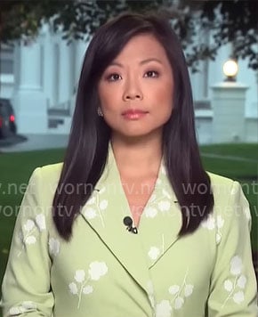 Weijia Jiang's mint green floral blazer on CBS Mornings