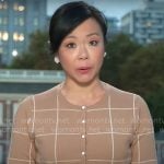 Weijia Jiang’s camel checked cardigan on CBS Mornings