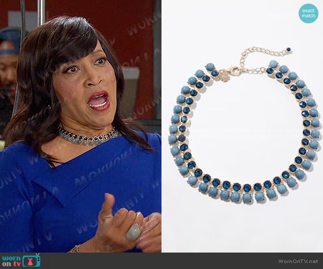 White House Black Market Gold Blue Double Row Short Strand Necklace worn by Paulina Price (Jackée Harry) on Days of our Lives