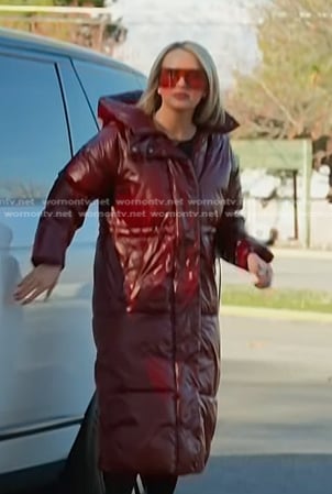 Whitney's red puffer long coat on The Real Housewives of Salt Lake City