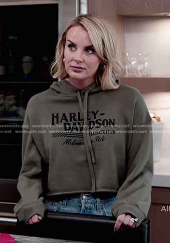 Whitney's green Harley Davidson cropped hoodie on The Real Housewives of Salt Lake City