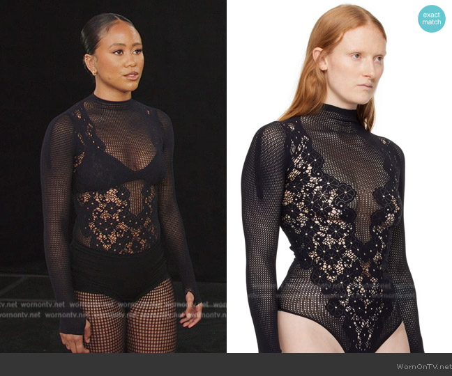 Keisha’s black floral lace bodysuit on All American HC