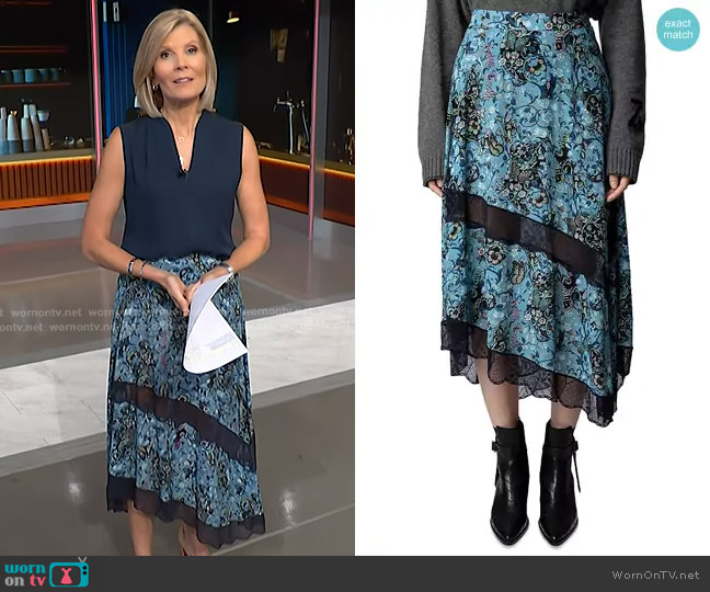 Zadig & Voltaire Juliet Bohemian Midi Skirt worn by Kate Snow on NBC News Daily