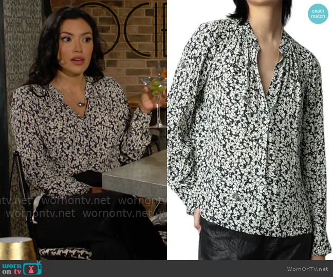 Zadig & Voltaire Tink Blouse in Neutral Print worn by Audra Charles (Zuleyka Silver) on The Young and the Restless