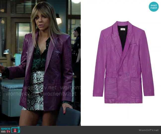 Zadig & Voltaire Visko Crinkle Leather Blazer in Goa worn by Morgan Gillory (Kaitlin Olson) on High Potential