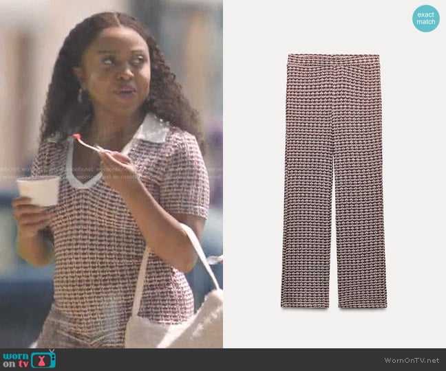 Zara Jacquard Ankle Pants in Burgundy worn by Janine Teagues (Quinta Brunson) on Abbott Elementary