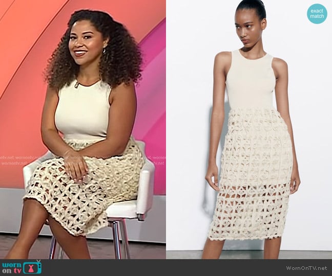 Zara Mixed Open Knit Dress in Ecru worn by Arianna Davis on Today