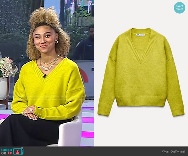 Zara Soft Knit Sweater in Lime green worn by Ally Love on Today