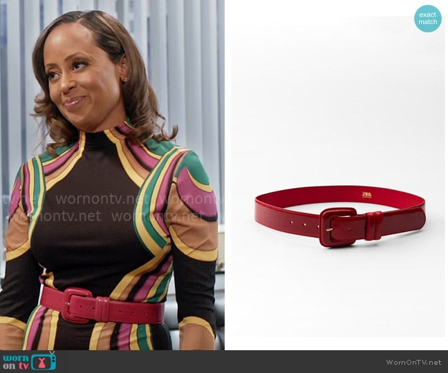 Zara Leather Belt with Square Buckle worn by Ivy Reed (Essence Atkins) on Poppas House