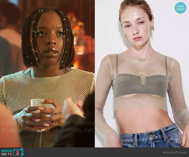 Zara Rhinestone Mesh Crop Top worn by Tara Jones (Corinna Brown) on Heartstopper