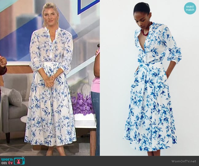 Zara Printed Cotton Blouse and Skirt worn by Amanda Kloots on The Talk