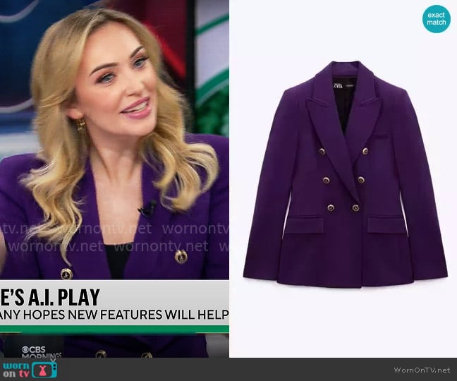 Zara Tailored Double Breasted Blazer worn by Kelly O'Grady on CBS Mornings