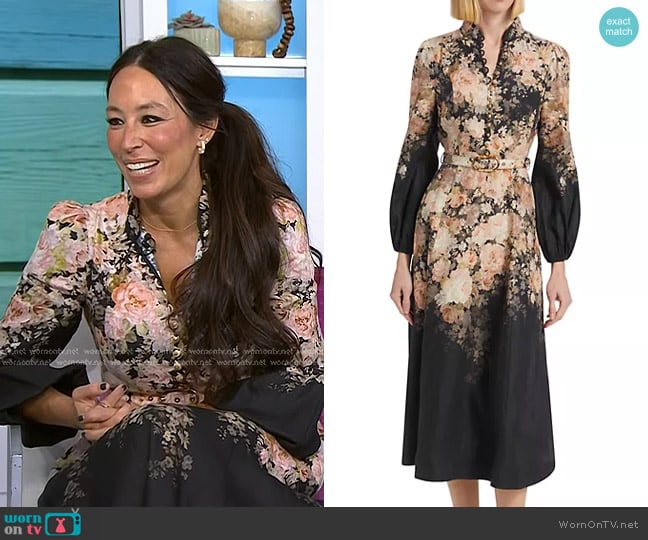 Zimmermann Illustration Buttoned Midi Dress in Black Rococo Floral worn by Joanna Gaines on Today