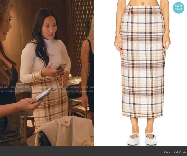 Zimmermann Matchmaker Check Pencil Skirt worn by Katie Ginella on The Real Housewives of Orange County