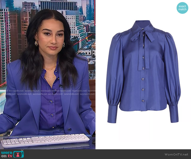 Zimmermann Natura Silk Tie-Neck Blouse worn by Morgan Radford on NBC News Daily