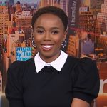 Zinhle’s black puff sleeve sweater with collar on NBC News Daily