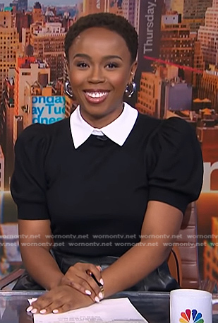 Zinhle's black puff sleeve sweater with collar on NBC News Daily