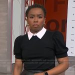 Zinhle’s black puff sleeve sweater with collar on NBC News Daily