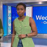 Zinhle’s green tweed vest and denim skirt on NBC News Daily