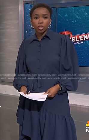 Zinhle's navy ruffle shirtdress on NBC News Daily