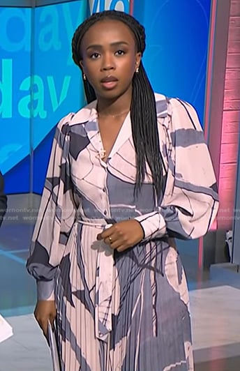 Zinhle Essamuah's printed pleated shirtdress on NBC News Daily